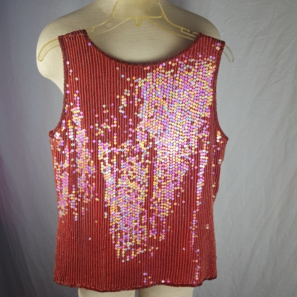 VTG ANNABELLE RED SEQUIN PURE SILK BLOUSE SZ XL - Picture 4 of 4